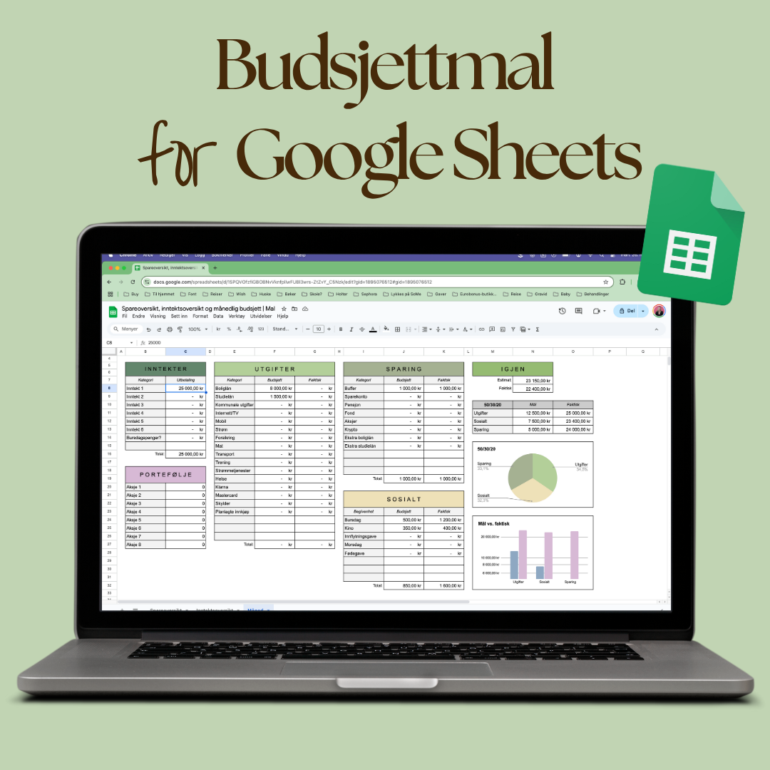 Budsjettmal inkl. spare- og inntektsoversikt | Google Sheets