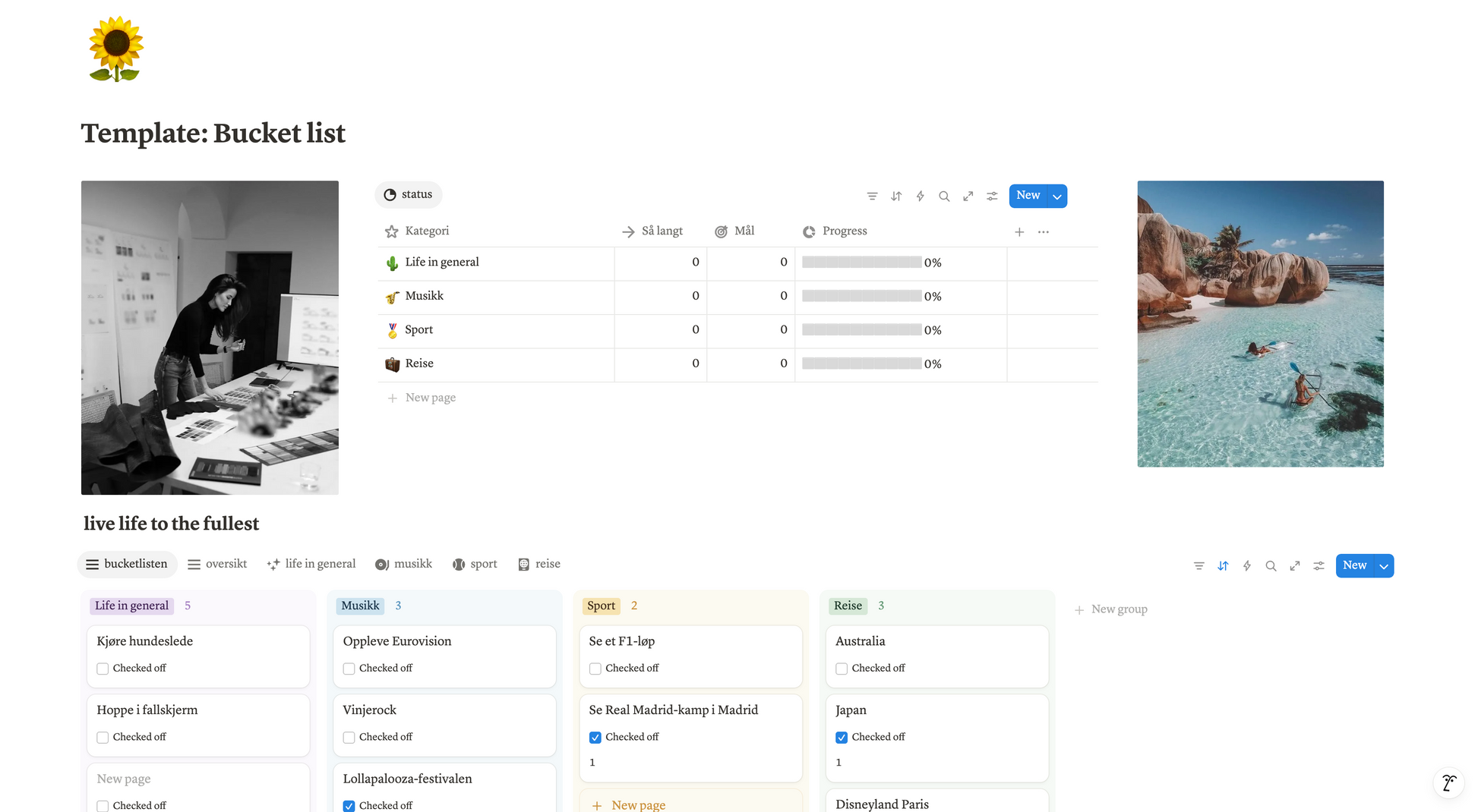 Bucket list-template | Notion