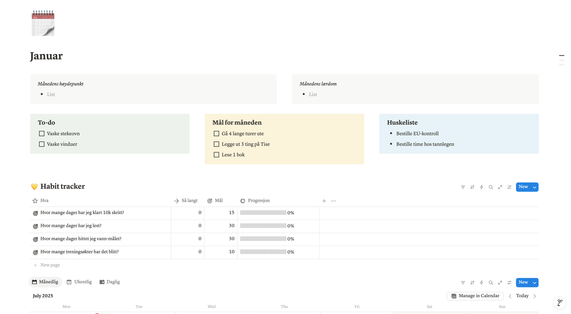 Årsoversikt-template | Notion