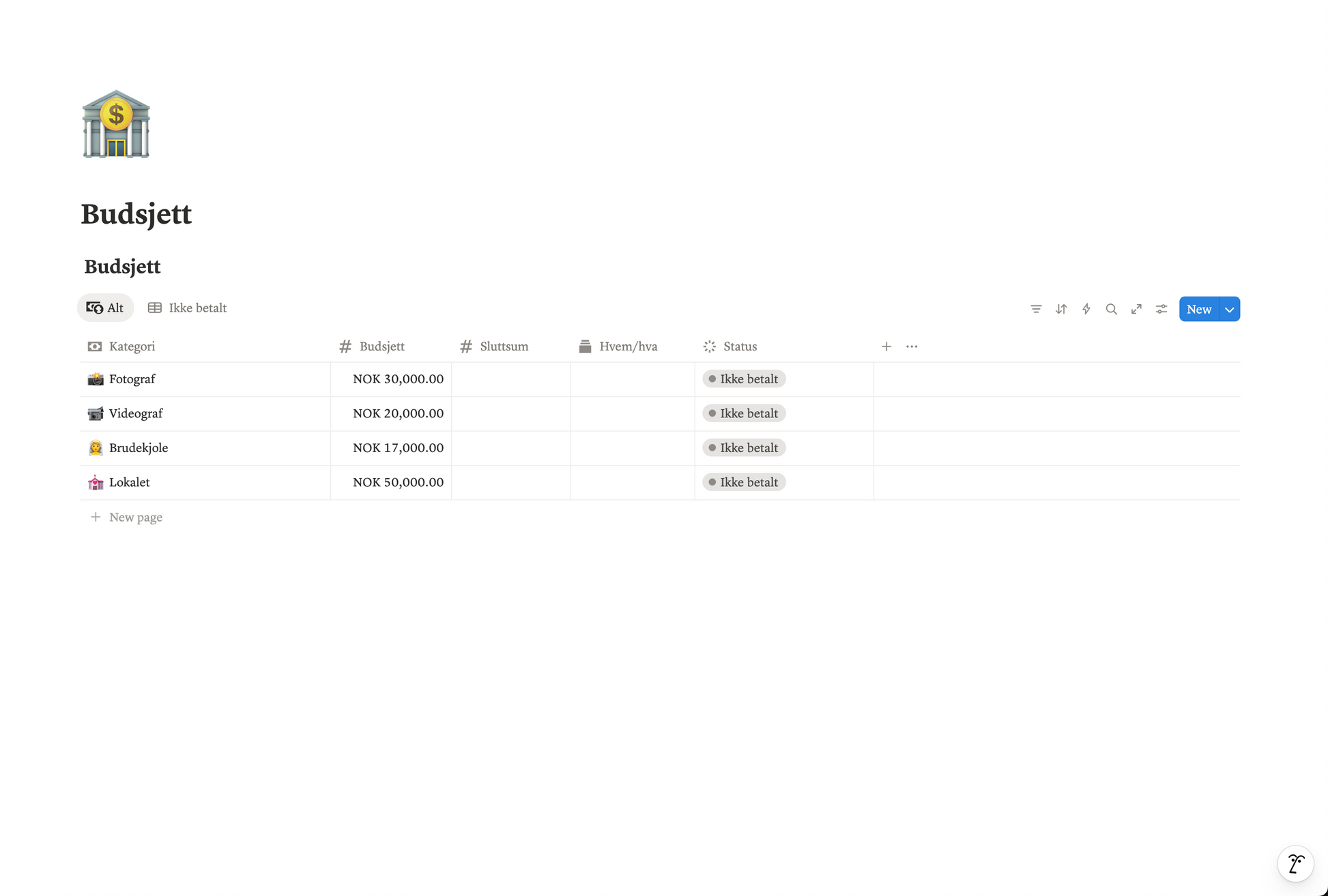 Bryllupsplanlegger | Notion